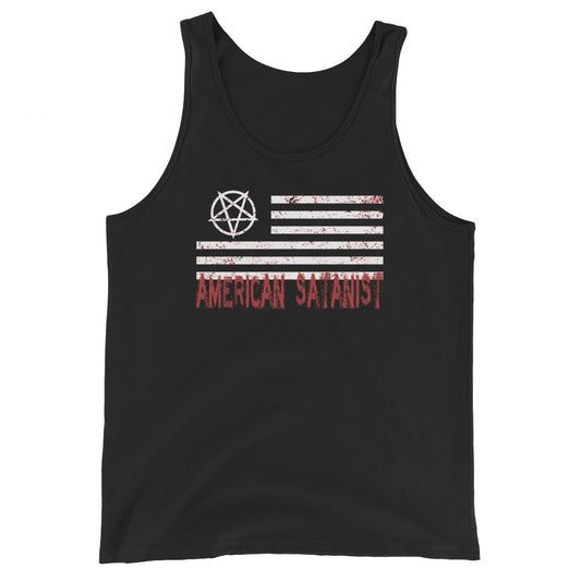 American Satanist Pentagram design on men's tank top, front view