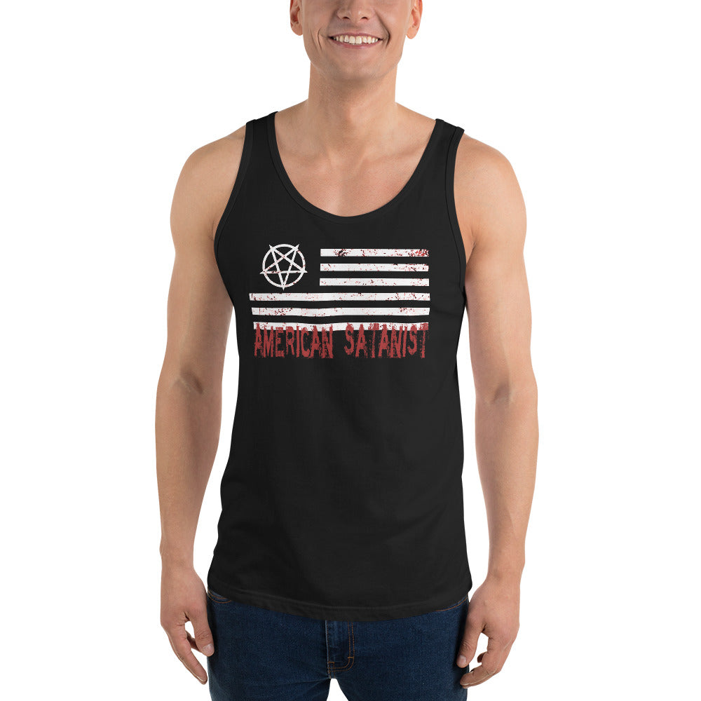 American Satanist Pentagram Bloody Flag Men's Tank Top Shirt
