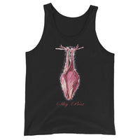Shy Vampire Bat design on men's tank top, front view