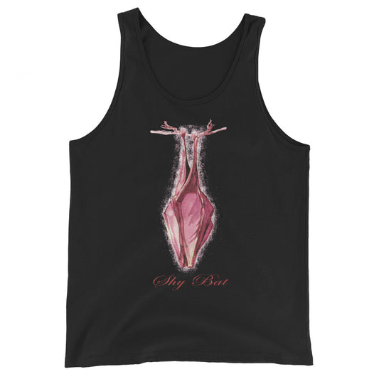Shy Vampire Bat design on men's tank top, front view