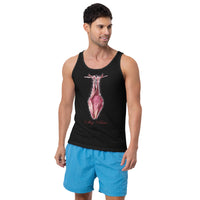 Shy Vampire Bat design on men's tank top, front view