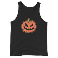 Scary Jack O' Lantern design on men's tank top, front view