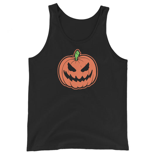 Scary Jack O' Lantern design on men's tank top, front view