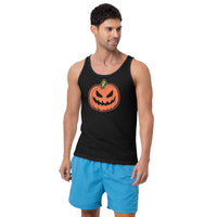 Scary Jack O' Lantern design on men's tank top, front view