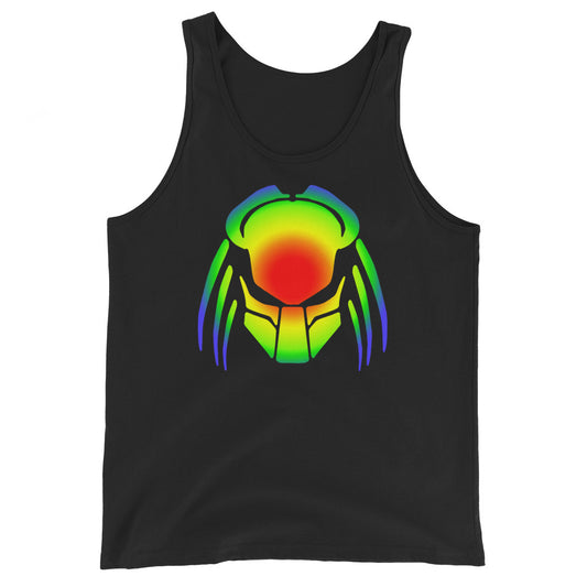 Heat Vision Predalien design on men's tank top, front view