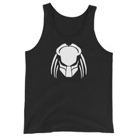 Predalien design on men's tank top, front view