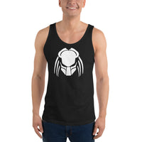 Predalien design on men's tank top, front view