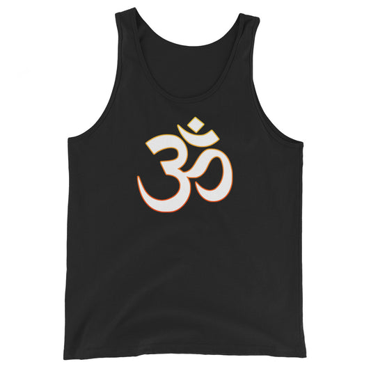 Om Sacred Symbol design on men's tank top, front view