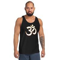 Om Sacred Symbol design on men's tank top, front view