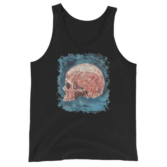 Mystical Blood Skull Side design on men's tank top, front view