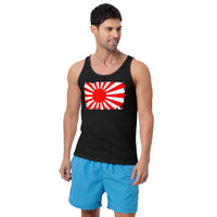 Japan Rising Sun Flag design on men's tank top, front view