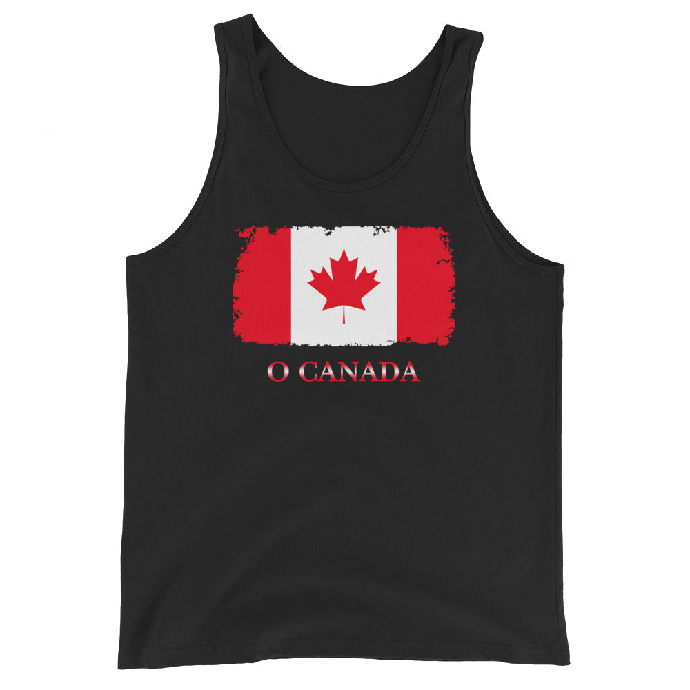 Canada Maple Leaf Flag design on men's tank top, front view