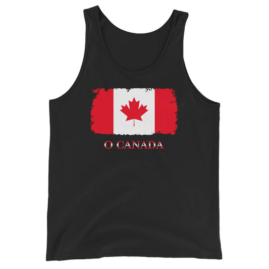 Canada Maple Leaf Flag design on men's tank top, front view