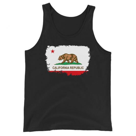 California State Flag design on men's tank top, front view