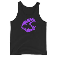 Purple Novelty Vampire Fangs design on men's tank top, front view