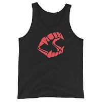 Red Novelty Vampire Fangs design on men's tank top, front view