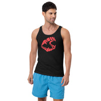 Red Novelty Vampire Fangs design on men's tank top, front view