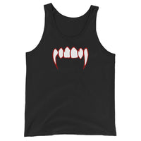 Bloody Vampire Fangs design on men's tank top, front view