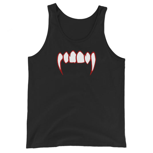 Bloody Vampire Fangs design on men's tank top, front view