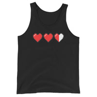 3 Heart Meter design on men's tank top, front view