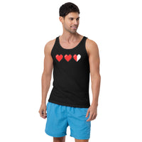 3 Heart Meter design on men's tank top, front view