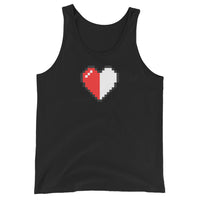 Pixel Half Heart design on men's tank top, front view
