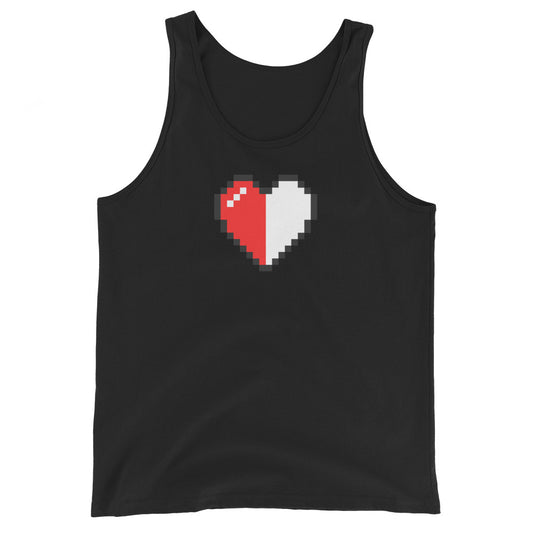 Pixel Half Heart design on men's tank top, front view