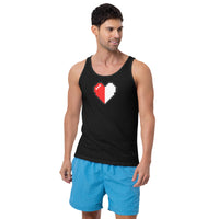 Pixel Half Heart design on men's tank top, front view