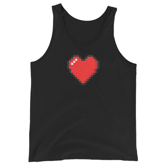 Pixel Heart design on men's tank top, front view