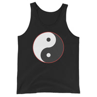 Yin Yang Symbol design on men's tank top, front view