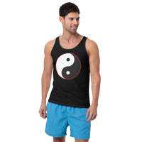 Yin Yang Symbol design on men's tank top, front view