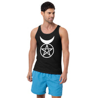 Horned God design on men's tank top, front view