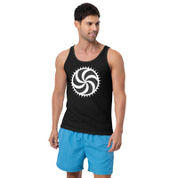 White Deadly Swirl design on men's tank top, front view