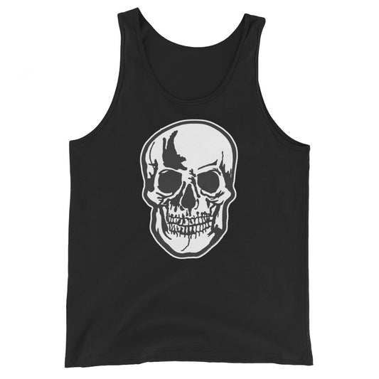 Halloween Human Skull design on men's tank top, front view