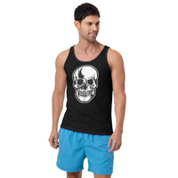 Halloween Human Skull design on men's tank top, front view
