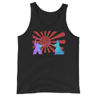 Samurai Duel Rising Sun design on men's tank top, front view