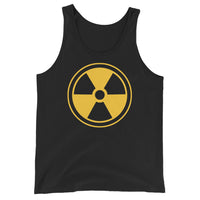 Radiation Warning Symbol design on men's tank top, front view