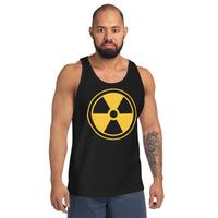 Radiation Warning Symbol design on men's tank top, front view