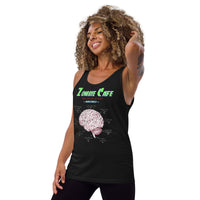 Zombie Cafe Brains Menu design on men's tank top, left-front view