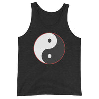 Yin Yang Symbol design on men's tank top, front view