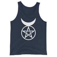 Horned God design on men's tank top, front view