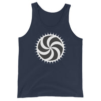 White Deadly Swirl design on men's tank top, front view