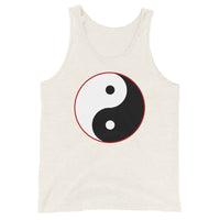Yin Yang Symbol design on men's tank top, front view