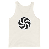 White Deadly Swirl design on men's tank top, front view