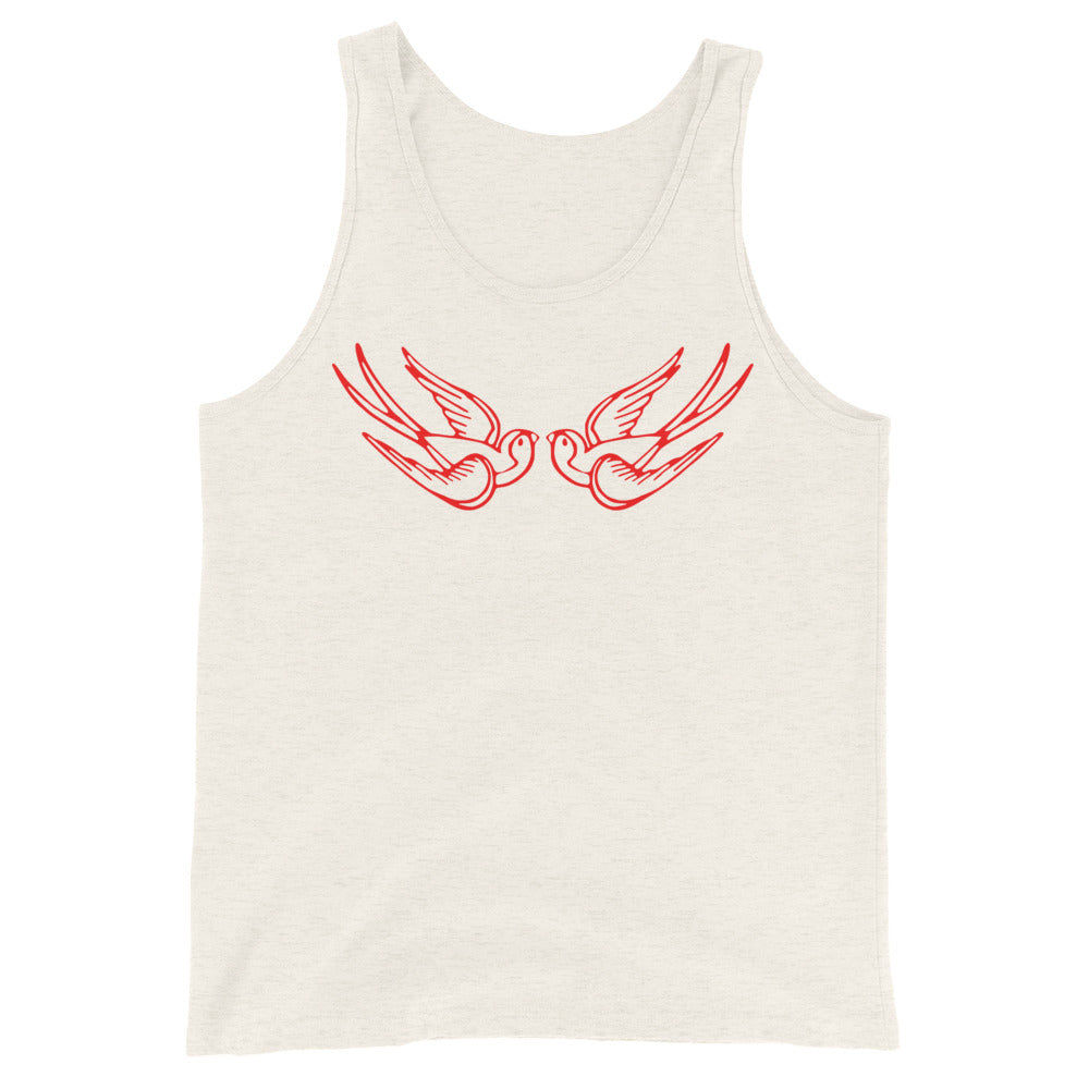 Red Falling Sparrows Tattoo Style Bird Men's Tank Top Shirt