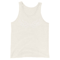 White Falling Sparrows design on men's tank top, front view