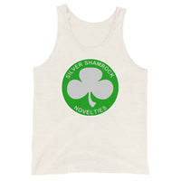 Silver Shamrock Novelties design on men's tank top, front view