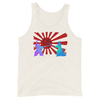 Samurai Duel Rising Sun design on men's tank top, front view