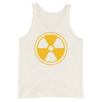 Radiation Warning Symbol design on men's tank top, front view