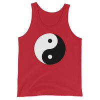 Yin Yang Symbol design on men's tank top, front view